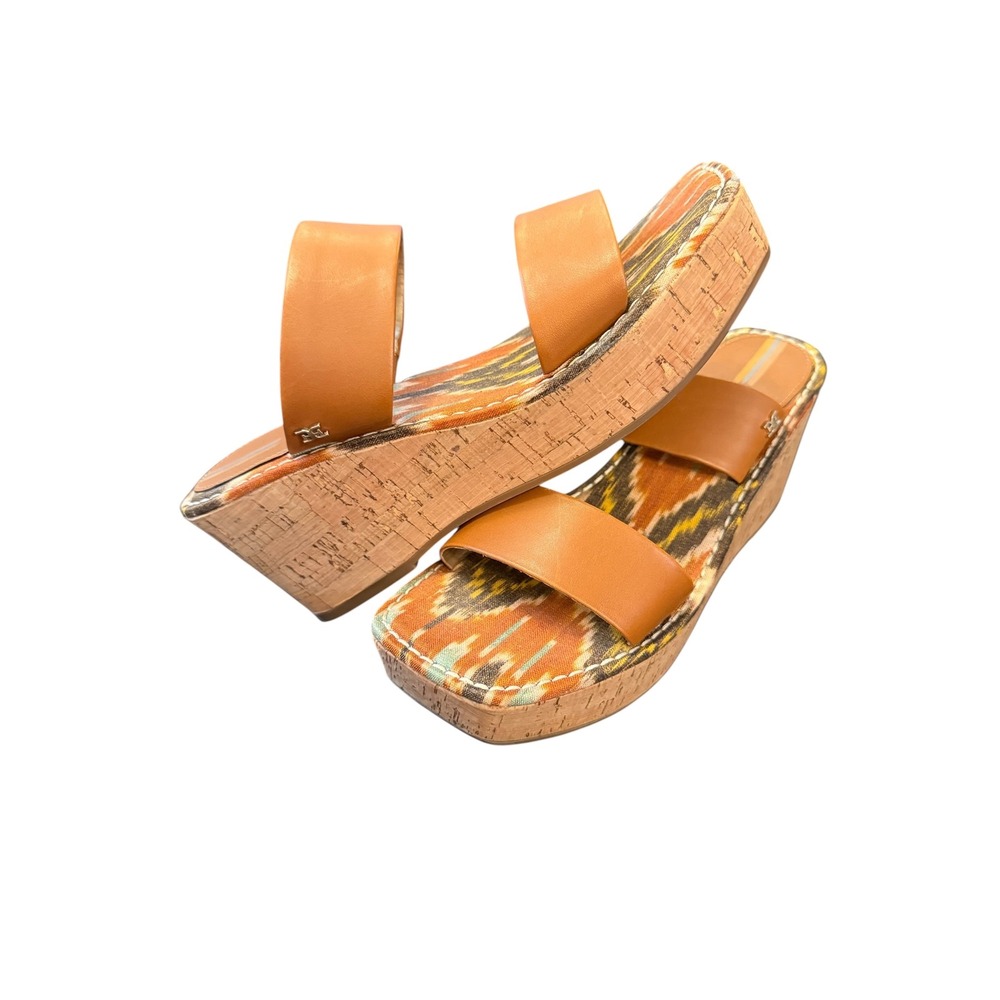 Sam Edelman Alissa Wedge Sandals Womens 8 Tan Ikat Cork Platform Boho Slide